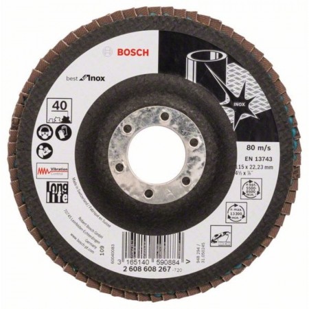 Лепестковый шлифкруг по нержавейке X581 Best for Inox 115×22.23 мм K40 Bosch 2608608267