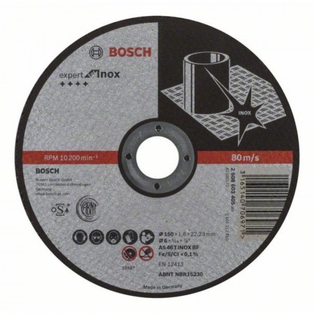 Прямой отрезной круг по нержавеющей стали 150×22.23×1.6 мм AS 46 T INOX BF Expert for Inox Bosch 2608603405