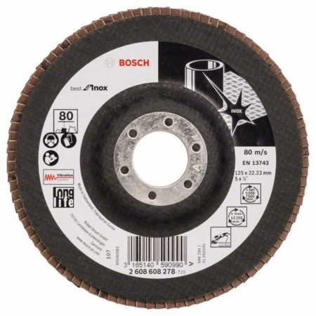 Лепестковый шлифкруг по нержавейке X581 Best for Inox 125×22.23 мм K80 Bosch 2608608278