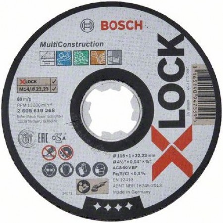 Диск отрезной (115x1x22.23 мм; прямой) универсальный X-LOCK Multi Material Bosch 2608619268