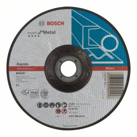 Вогнутый отрезной круг по металлу 180×22.23×3.0 мм AS 46 T BF Expert Bosch 2608603403