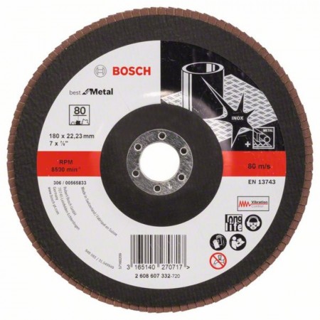 Лепестковый шлифкруг по металлу X571 Best for Metal 180×22.23 мм K80 Bosch 2608607332