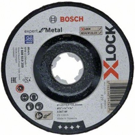 Диск обдирочный (125x6x22.23 мм; вогнутый) по металлу X-LOCK Expert for Metal Bosch 2608619259