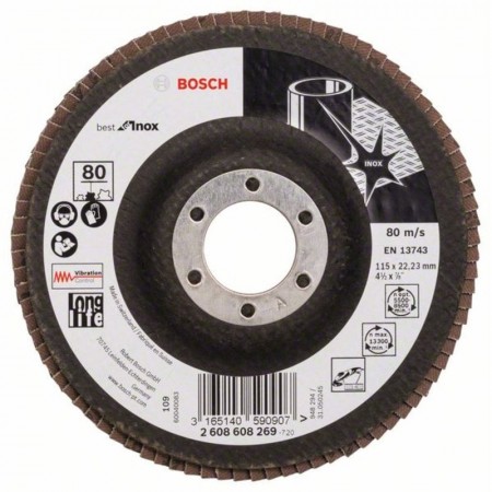 Лепестковый шлифкруг по нержавейке X581 Best for Inox 115×22.23 мм K80 Bosch 2608608269