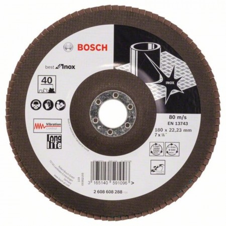 Лепестковый шлифкруг по нержавейке X581 Best for Inox 180×22.23 мм K40 Bosch 2608608288