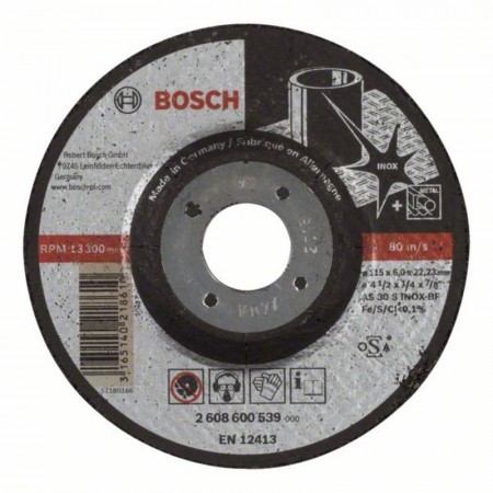 Обдирочный круг по нержавейке 115×22.23×6 мм Expert for INOX AS 30 S INOX BF вогнутый Bosch 2608600539