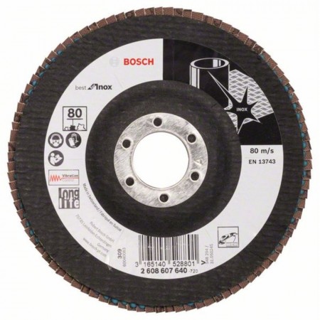 Лепестковый шлифкруг по нержавейке X581 Best for Inox 125×22.23 мм K80 Bosch 2608607640