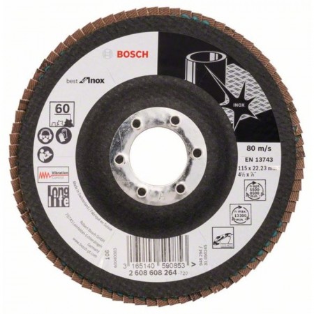 Лепестковый шлифкруг по нержавейке X581 Best for Inox 115×22.23 мм K60 Bosch 2608608264