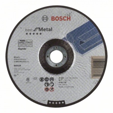 Вогнутый отрезной круг по металлу 180×22.23×1.6 мм A 46 V BF Best Bosch 2608603521