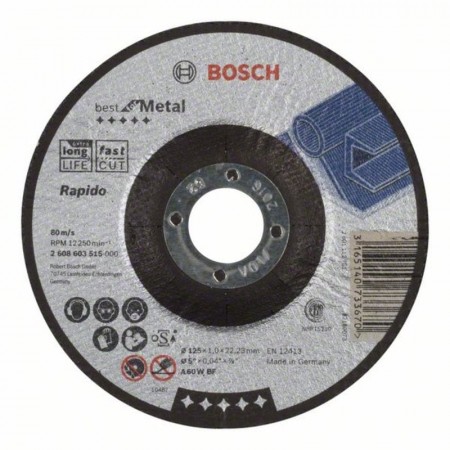 Вогнутый отрезной круг по металлу 125×22.23×1.0 мм A 60 W BF Best Bosch 2608603515