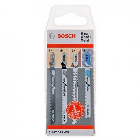 Набор лобзиковых пилок дерево металл 14+1 (5xT101BF,6xT144DP,3xT121BF+1xT144DHM) Bosch 2607011437