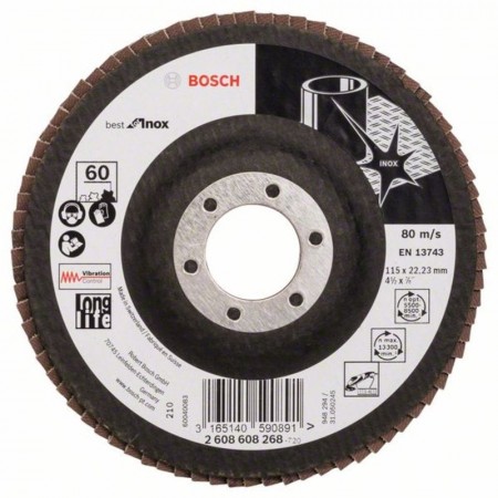 Лепестковый шлифкруг по нержавейке X581 Best for Inox 115×22.23 мм K60 Bosch 2608608268