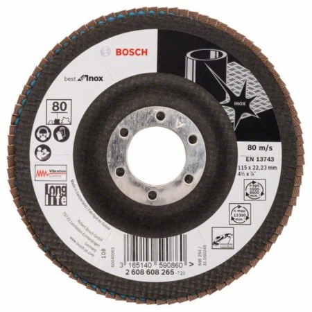 Лепестковый шлифкруг по нержавейке X581 Best for Inox 115×22.23 мм K80 Bosch 2608608265