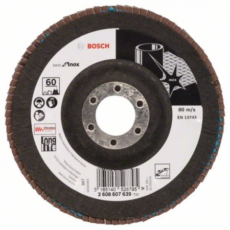 Лепестковый шлифкруг по нержавейке X581 Best for Inox 125×22.23 мм K60 Bosch 2608607639