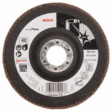 Лепестковый шлифкруг по нержавейке X581 Best for Inox 125×22.23 мм K40 Bosch 2608608276