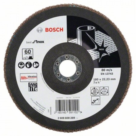 Лепестковый шлифкруг по нержавейке X581 Best for Inox 180×22.23 мм K60 Bosch 2608608289