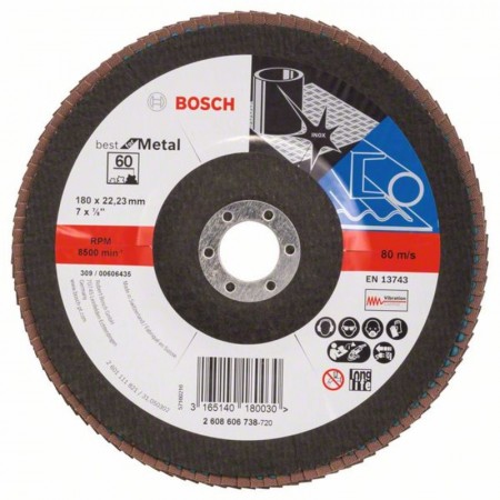 Лепестковый шлифкруг по металлу X571 Best for Metal 180×22.23 мм K60 Bosch 2608606738