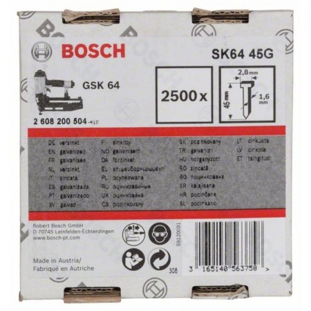 Штифты 2500 шт с потайной головкой SK64 45G; 45 мм для GSK 64 Bosch 2608200504