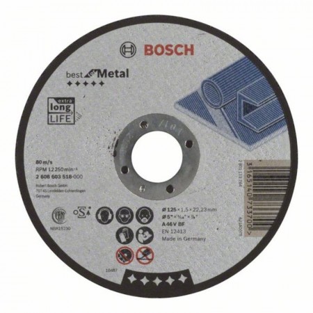 Прямой отрезной круг по металлу 125×22.23×1.5 мм A 46 V BF Best Bosch 2608603518