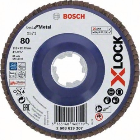 Шлифкруг лепестковый (115 мм; G80; Прямой) по металлу X-LOCK X571 Best for Metal Bosch 2608619207