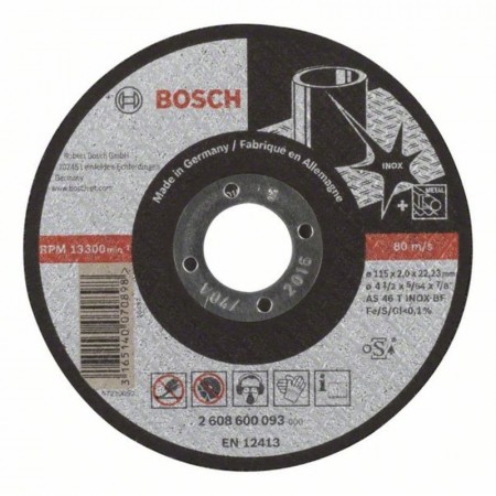 Прямой отрезной круг по нержавеющей стали 115×22.23×2.0 мм AS 46 T INOX BF Expert for Inox Bosch 2608600093