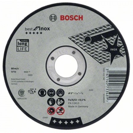 Прямой отрезной круг по нержавеющей стали 115×22.23×2.5 мм A 30 V INOX BF Best for Inox Bosch 2608603502