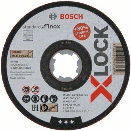 Отрезной диск (125×1.6×22.23 мм; прямой) по нержавейке X-LOCK Bosch 2608619363