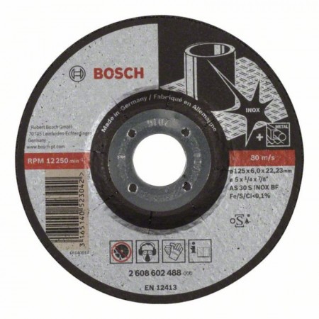 Обдирочный круг по нержавейке 125×22.23×6 мм Expert for INOX AS 30 S INOX BF вогнутый Bosch 2608602488