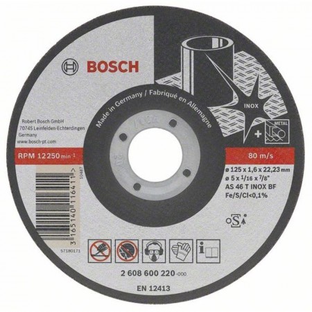 Прямой отрезной круг по нержавеющей стали 115×22.23×1.0 мм A60WBF Expert for Inox Bosch 2608602220