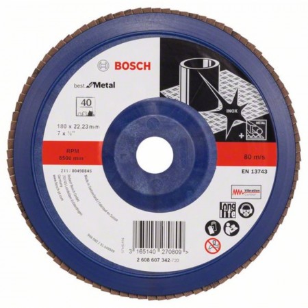 Лепестковый шлифкруг по металлу X571 Best for Metal 180×22.23 мм K40 пластик Bosch 2608607342