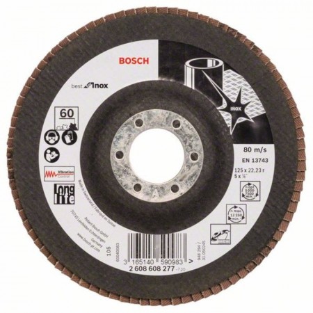 Лепестковый шлифкруг по нержавейке X581 Best for Inox 125×22.23 мм K60 Bosch 2608608277