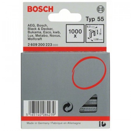 Скобы 1000 шт осмоленный TИП 55; 18 мм Bosch 2609200223