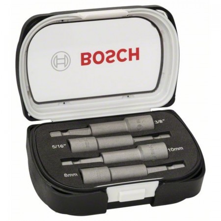 Набор 4 торцовых ключа с хвост 1/4″ HEX; 65 мм; 8/10 мм, 3/8″; 5/16″ Bosch 2608551095