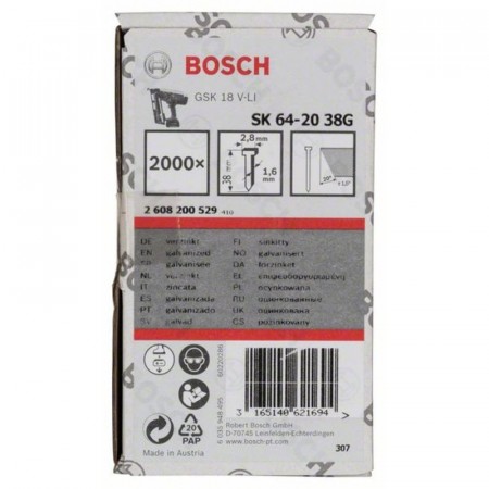 Гвозди 2000 шт с потайной головкой TИП SK64-20 G; 38 мм для GSK 18 V-Li Bosch 2608200529