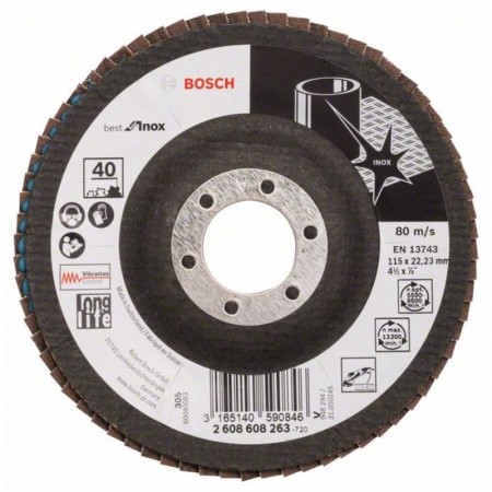 Лепестковый шлифкруг по нержавейке X581 Best for Inox 115×22.23 мм K40 Bosch 2608608263