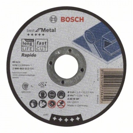 Прямой отрезной круг по металлу 115×22.23×1.0 мм A 60 W BF Best Bosch 2608603512