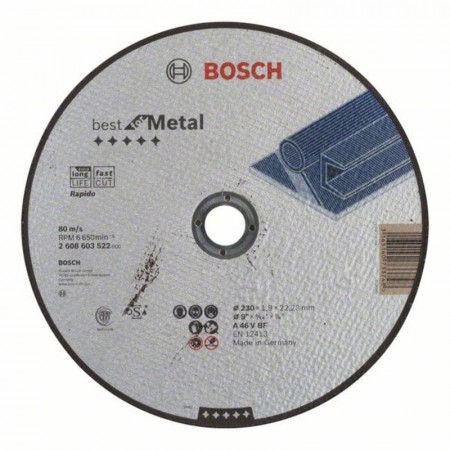 Прямой отрезной круг по металлу 230×22.23×1.9 мм A 46 V BF Best Bosch 2608603522