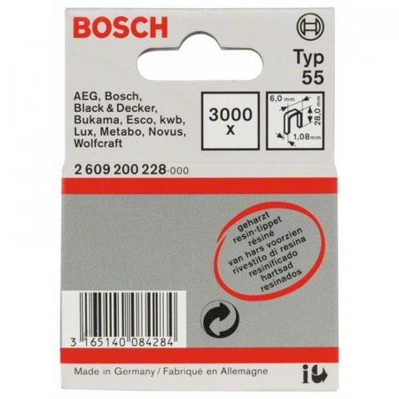 Скобы 3000 шт осмоленный TИП 55; 28 мм Bosch 2609200228